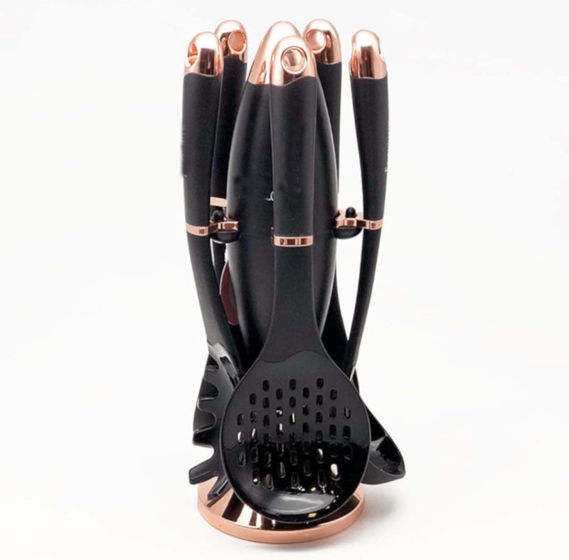 مجموعة من 5 قطع من أدوات الطبخ المصنوعة من السيليكون: مغرفة شوربة، ملعقة، مغرفة معكرونة، حامل دوار، أدوات طهي، أدوات خبز (رمادي)